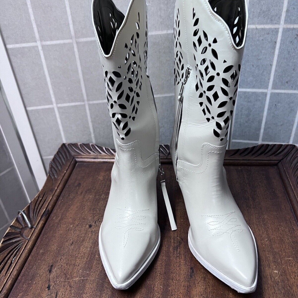 Golo,Woman,Cowboy Boots, White, Size 8.5, Zipper, Die-Cut,Square Heel.!